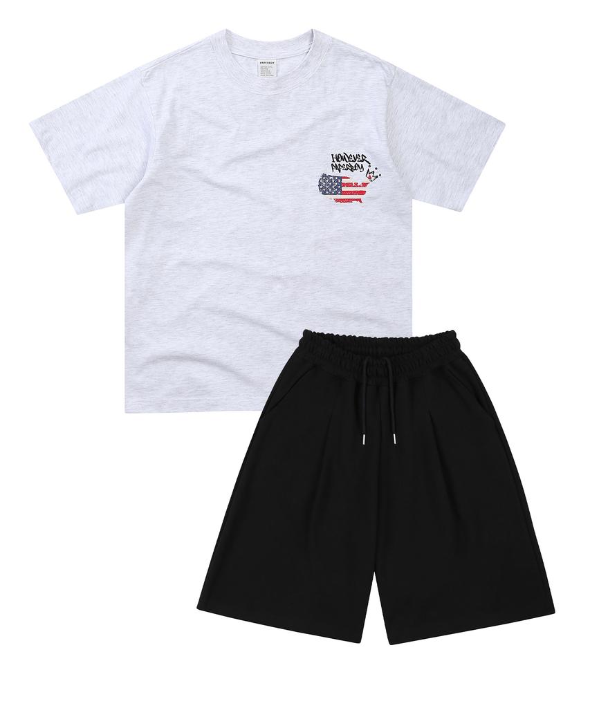 PAPERBOY [Set] Usa Vintage Short Sleeve Half Pants Set-White