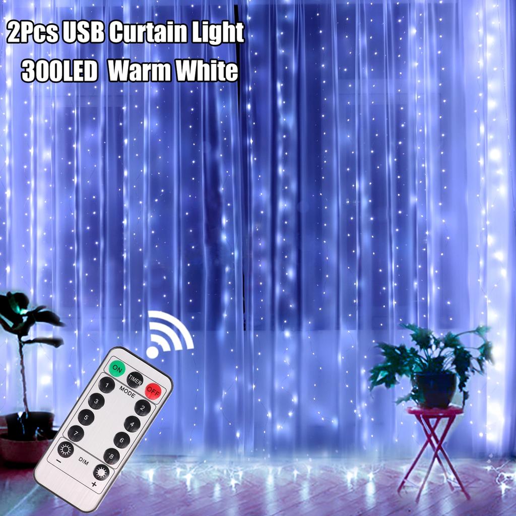 2 Stück 3x3m LED-Vorhang-Lichterkette Weihnachts-Girlande Lichterkette Lichterkette LED-Licht Hochzeits- Heim- Schlafzimmer-Dekoration Beleuchtung