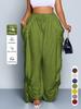 Women's Elastic Drawstring Waist Wide Leg Pants Loose Palazzo Trousers Retro Punk Ruched Casual Pants