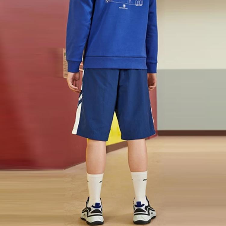 Li Ning Sports Fashion Series Patchwork Reflective Striped Printed Sports Shorts Men Shorts Blue AKSR465-2