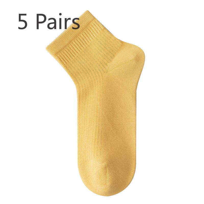 5 Pairs of Women's Summer Thin Pure Color Small Fresh Simple All Match Pure Cotton Deodorant Socks