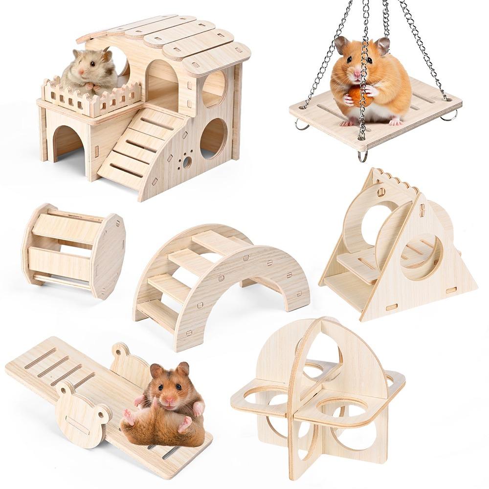 Pet Hamster Wooden Swing Toy for Small Pet Squirrel Golden Bear Guinea Pig Pet Cage Accessories Parrot Seesaw Wooden Bridge Toy