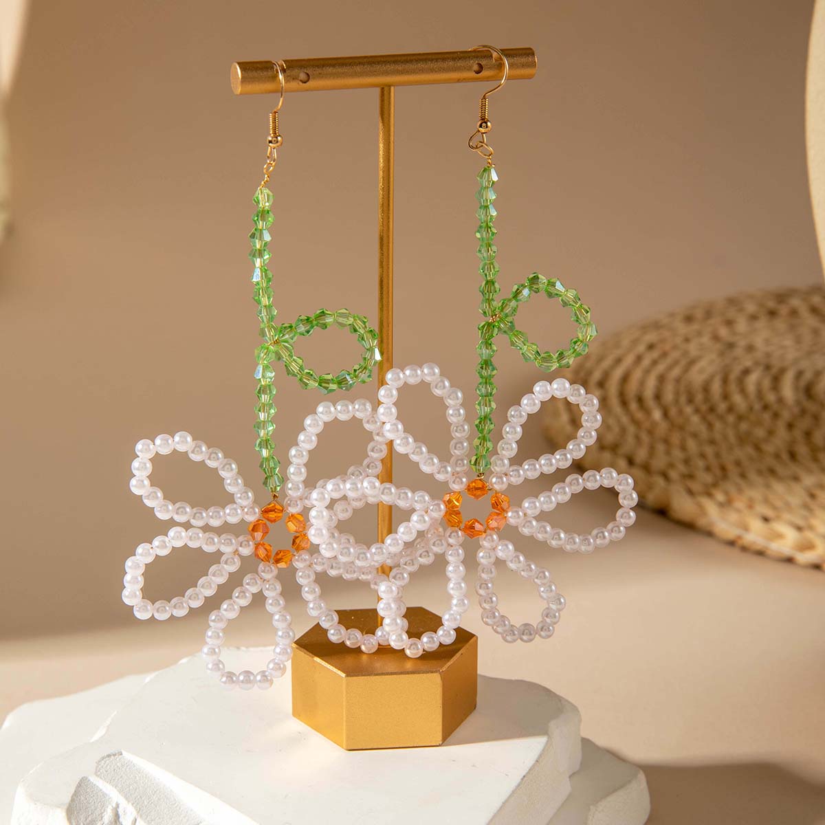 

Розовые серьги-подвески с бусинами и цветами для женщин и девочек Bijoux Jewelry Mujer белый