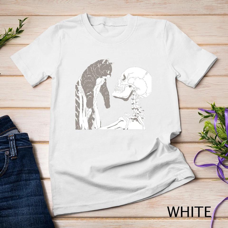 Skeleton Holding A Cat Shirt Lazy Halloween Costume Skull T-Shirt Unisex T-shirt 11 2XL