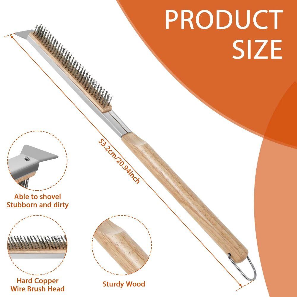 Wood Handle Grill Cleaning Brush 53.5cm Long Pizza Stone Cleaner Brush  BBQ