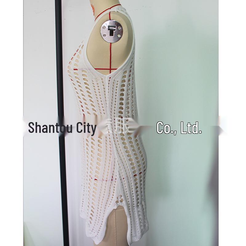 Women's Knit Bodycon V-Neck Slit Beach Cover-Up Dress