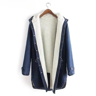 Winter Denim Jacket Women Warm Hooded Jeans Coat