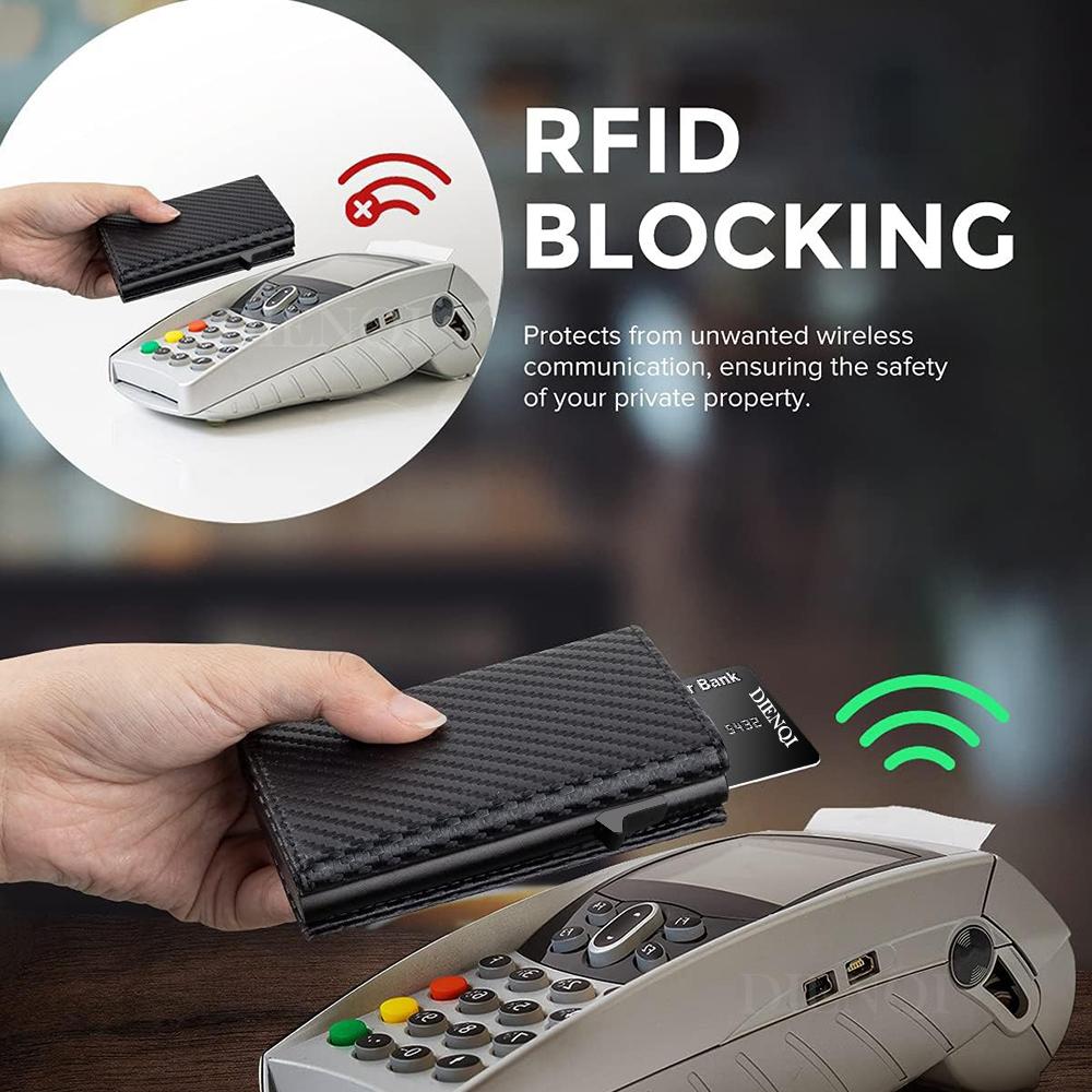 Rfid Blocking Smart Wallet Credit Card Holder Aluminum Metal Case Cardholder PU Leather Pop up Wallets Slim Cardholder for Men