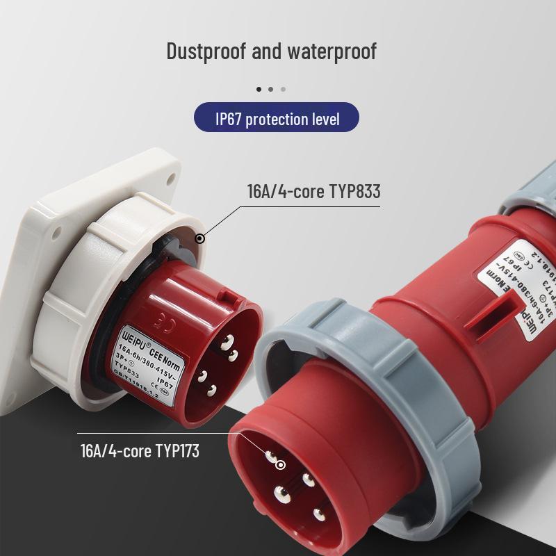Weipu TYP Series 173 4-Pin 16A IP67 Waterproof Industrial Plug Socket - Surface/Flush Mount Connector