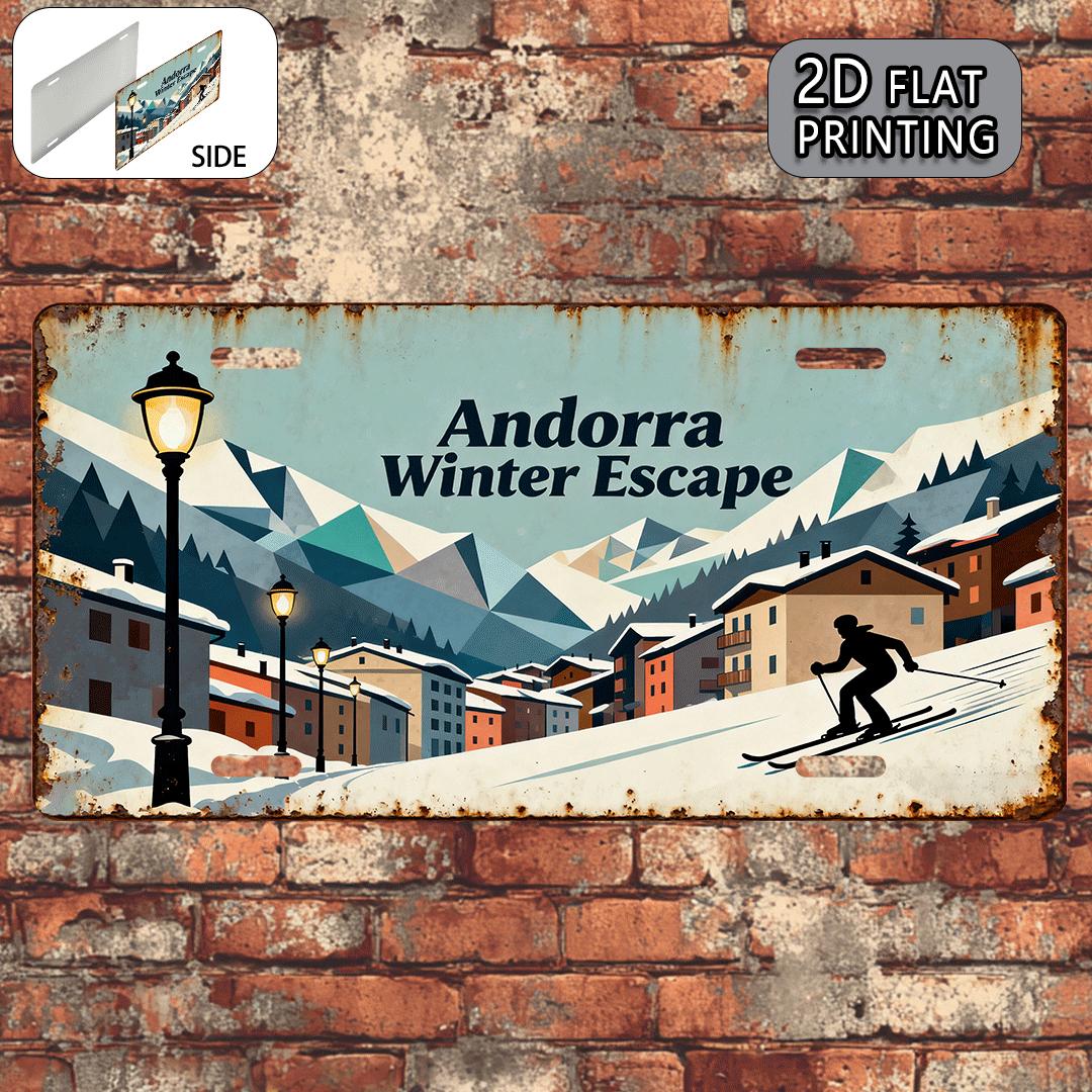 

Andorra Winter Escape Skiing Mountain Town Aluminum Tin Sign Wall Art Decor for Garage Bar Man Cave D Flat Printing Metal Poste 15x30cm(5.9x7.8inch)