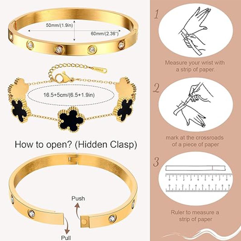 2PCS/set Stainless Steel Bracelet Clover Bracelets Woman Stacking 18K Gold Plated Tennis Bangle Fashion Jewelry Christmas Gifts