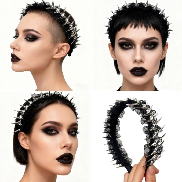 Subcultures Gothic Hairband with Metallic Spine and Lace Trim Decors Heavy Metal Styles Headpiece For Dance Performances