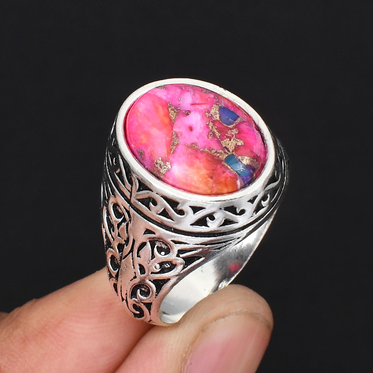 

Винтажное мужское кольцо с бирюзой цвета Oyster 925 пробы стерлингового серебра Филгранное Кольцо-заявление Бохо Панк Овальный камень Ювелирное изделие, Подарок для него 6