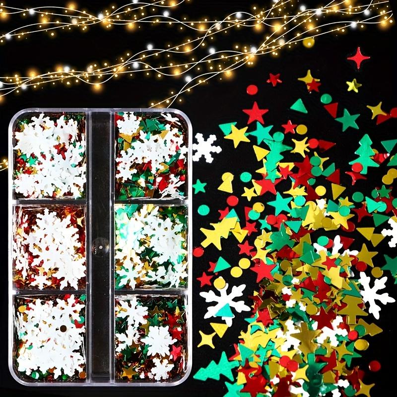Christmas Theme Nail Glitter Sequins Set 3D Snowflakes Stars Xmas Tree Shapes, Hexagonal Mixed Flakes for DIY Winter Manicure