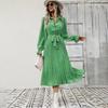 Women Casual Floral Print Long Sleeve V Neck A Line High Waist Ankle Length Dress