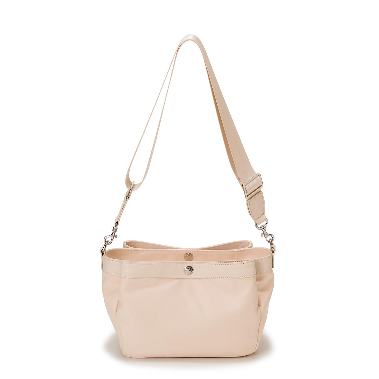 Breath TOPKAPI Waterproof Nylon and Leather Combination Shoulder Bag 3-Compartment (Pale Pink)