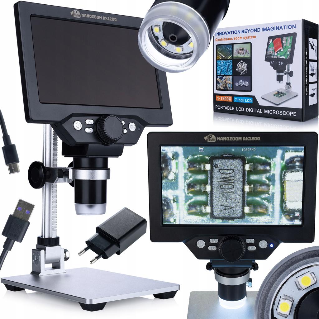 Rosfix NanoPro 8in1 – Professionelles Lötset mit 7"" LCD 1200x Mikroskop | T12 Station | Löt- und Absaugzubehör