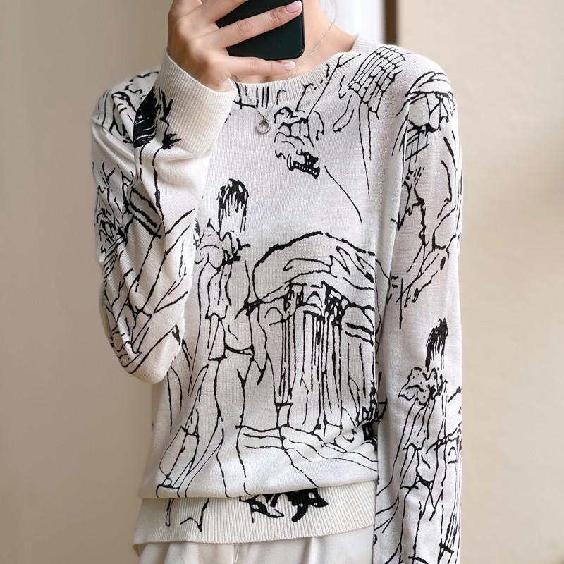 Women's Early Spring Loose Knit Pullover: Color Block Merino Wool Long Sleeve Sweater