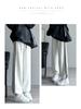 White-Gray Striped Women's Wide-Leg Sweatpants - Autumn/Winter 2025, Casual, Petite, with Three Stripes and Cuffed Hem.