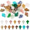 30 Pcs Gemstone Cross Beads Small Cross Crystal Stone Beads Turquoise Cross Beads Small Cross Crucifix Charms for Easter Holiday Bracelet Necklace