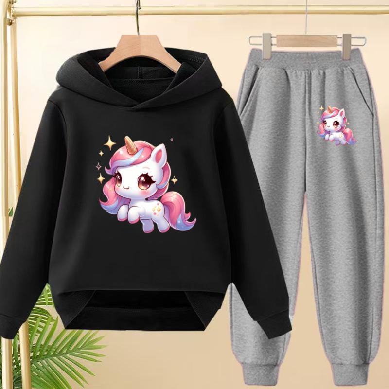 Kids Clothes Cute Unicorn Print Hoodie Sportswear Coat+Pants 2P Boy Girl Toddler 3-12Y Leisure Top Fashion Sunshine Charming Set