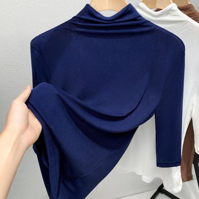 

Женская рубашка-низ Новая европейская женская одежда Темперамент Полуворотник Иностранный стиль Рубашка Эластичный внутренний топ 3XL синий