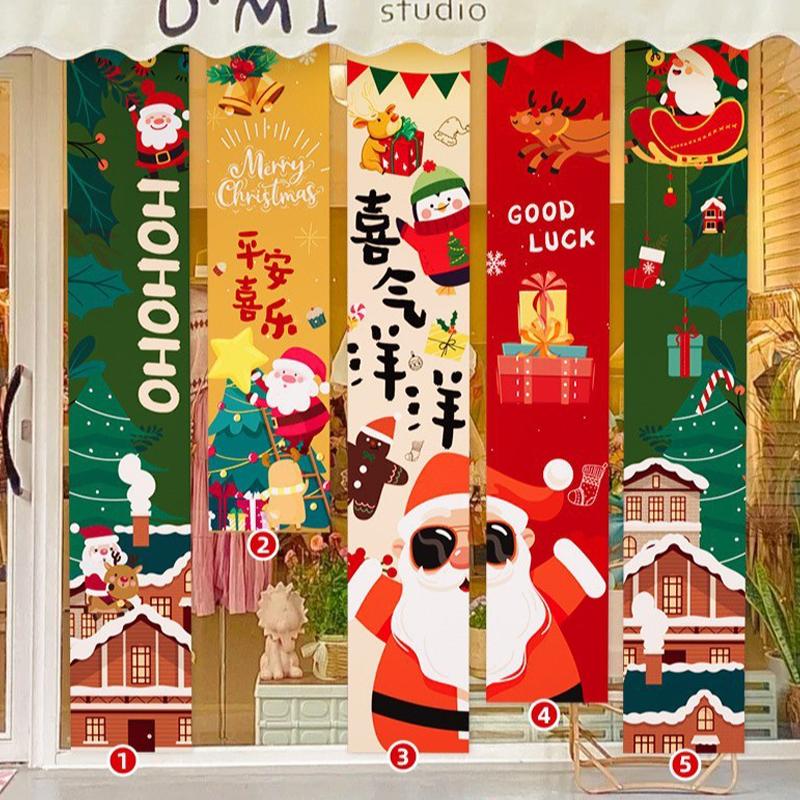 Christmas Hanging Flags Background Merry Christmas Santa Claus Snowman Hanging Banners Christmas New Year Atmosphere Decorations