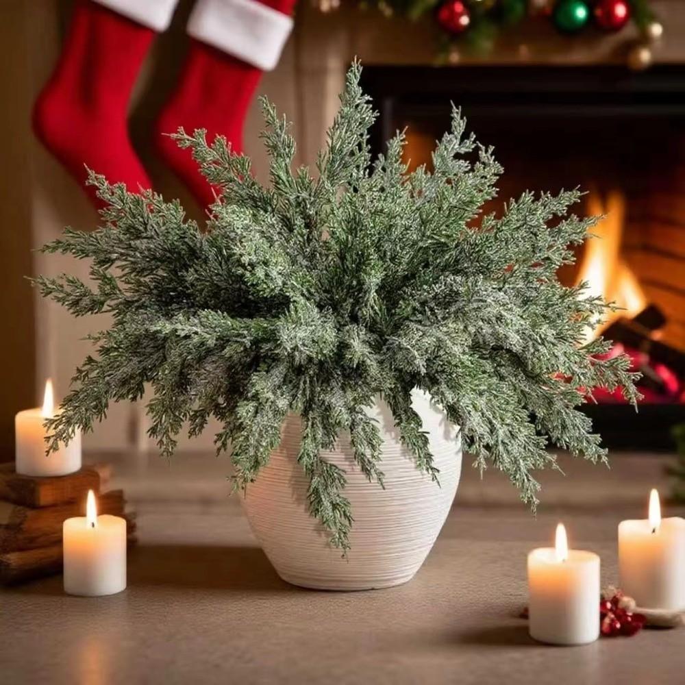 10pcs Cypress Leaves Artificial Plants With Red Berries Cypress Branches Dining Table