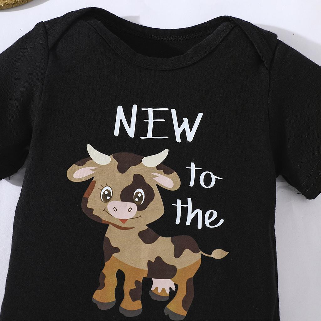 Baby Girl Boy Cotton Bodysuit “New To The Herd” Print Short Sleeve Romper Onesie