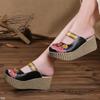 Fashion GKTINOO 2025 Summer Shoes Women Wedge Slides Cover Toes Handmade Flower Thick Heels Genuine Leather Lady Platform Slippers