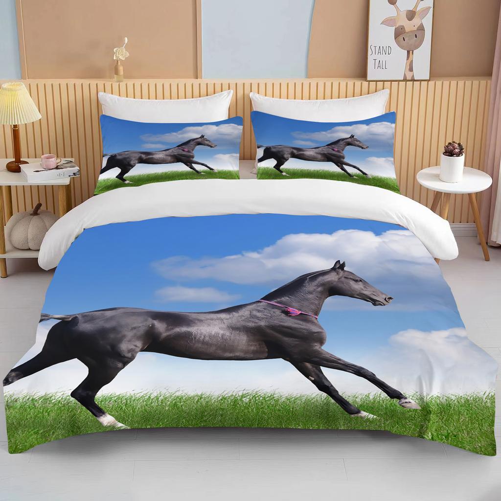 Running Horses Bedding Set Soft Comforter Set And Pillowcase Queen Size Decor Home Luxury Bed Set Animal Duvet Cover For Boy Bed