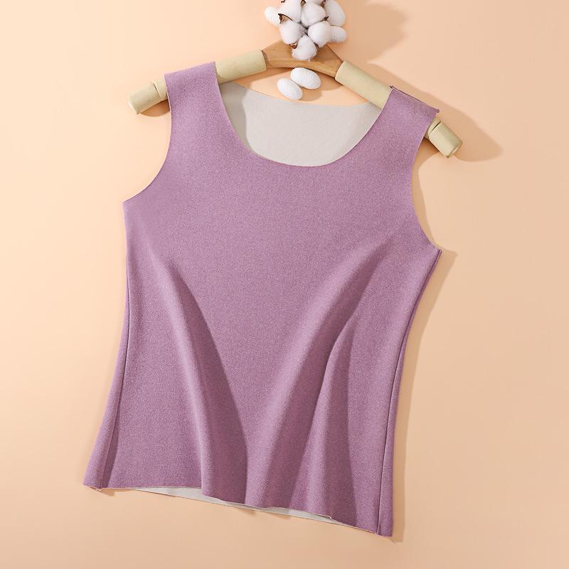 Women's Thick Fleece Seamless Vest - Solid Color Slim Fit, Double-Sided Brushed Base Layer for Autumn & Winter Warmth
