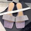 Fashion Luxury Rhinestone Thin Heel Slippers for Women Summer Comfort Square Toe Open Toe Non-slip Sandals Concise Designer Casual Shoes