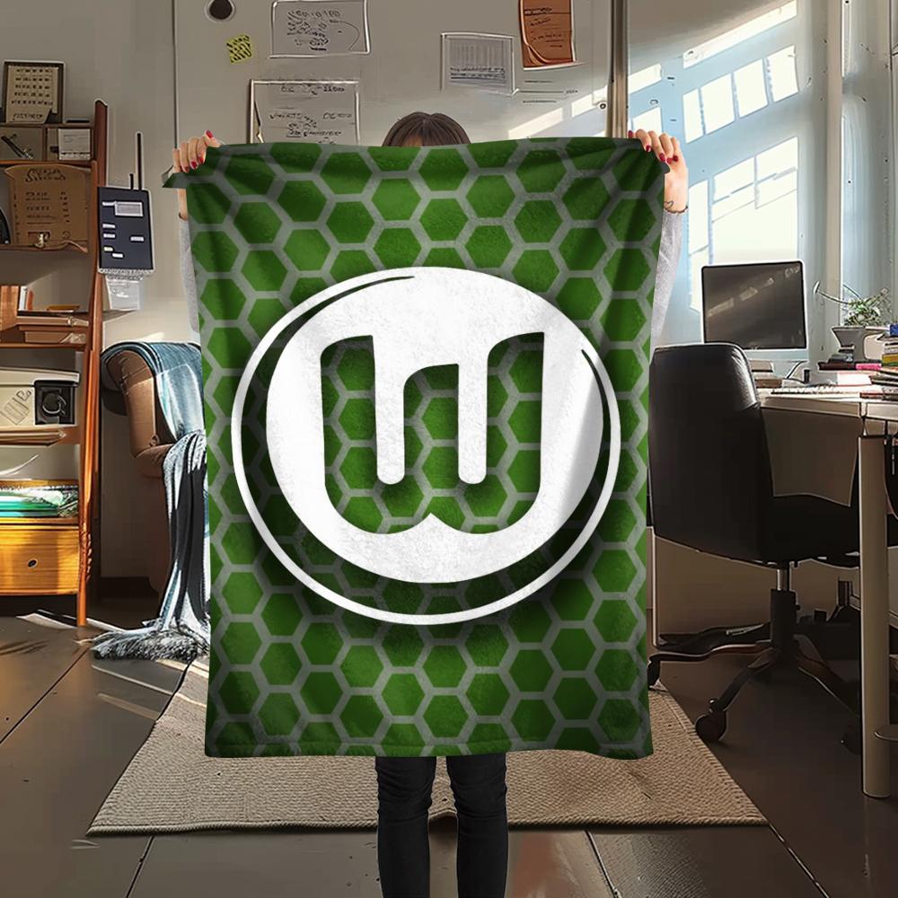 1 szt. Koc flanelowy z nadrukiem VfL Wolfsburg, Wysokiej jakości, Wygodny na wszystkie pory roku, Wystrój domu, Ciepło i komfort, Idealny na prezenty świąteczne101