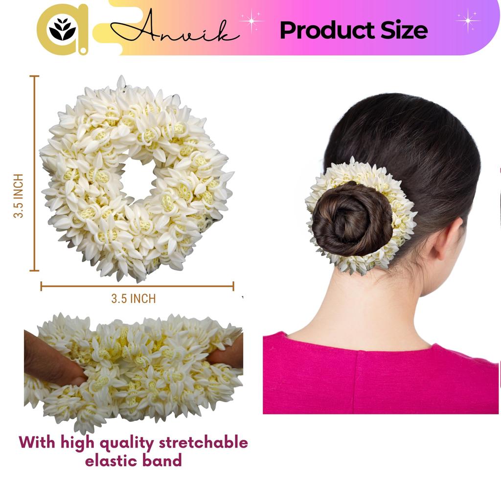 ANVIK Mogra Gajra 6 Stück duftende künstliche Blumen Haaraccessoires Haargummis für Dutt Armband Juda & Pferdeschwanz Hochzeitsschmuck Wiederverwendbar für Frauen 6