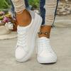 Damen Glitzer Herz Freizeit-Sneaker, Schnürung Leichte Lauf-Skate-Schuhe, Niedrig geschnittene Bequeme Weiße Schuhe für den Herbst, Damenschuhe