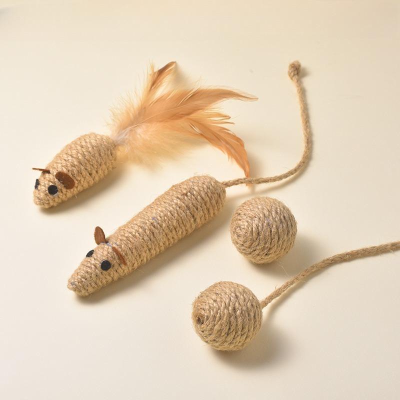 4Pcs Sisal Cat Toy Bite Resistance Toy Simulation Mice Kitten Self-Playing Sisal Toy Kitten Interactive Chew Toy Supplies коричневый