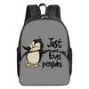 Rucsac Școlar cu Imprimeu Pinguin pentru Băieți/Fete Cel Mai Bun Cadou Impermeabil Desen Animat Plat 2D Buzunar Rotund Frontal pentru Copii