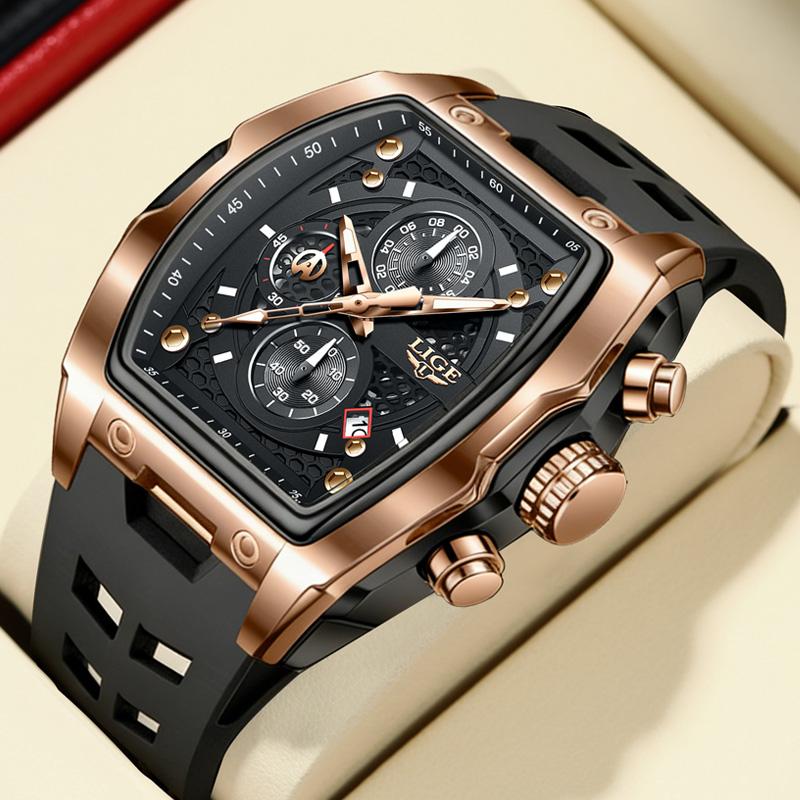 Relogio Masculino LIGE Mens Watches Luxury Waterproof Quartz Wristwatch Luminous Date Sports Silicone Chronograph Man Watches