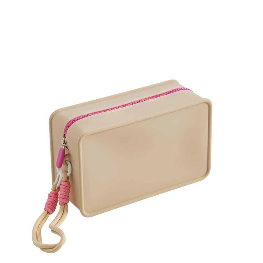 

Candy Color Silicone Makeup Bag With Braided Wrist Rope Portable Lanyard Cosmetic Bags Waterproof Zipper Toiletries Lipstick Bag хаки