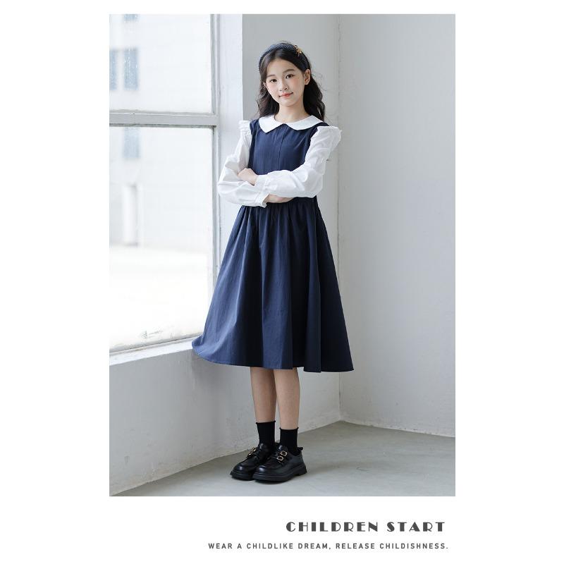 Girls Preppy Style Doll Collar Long Sleeve Spring Autumn Casual Kids Dress