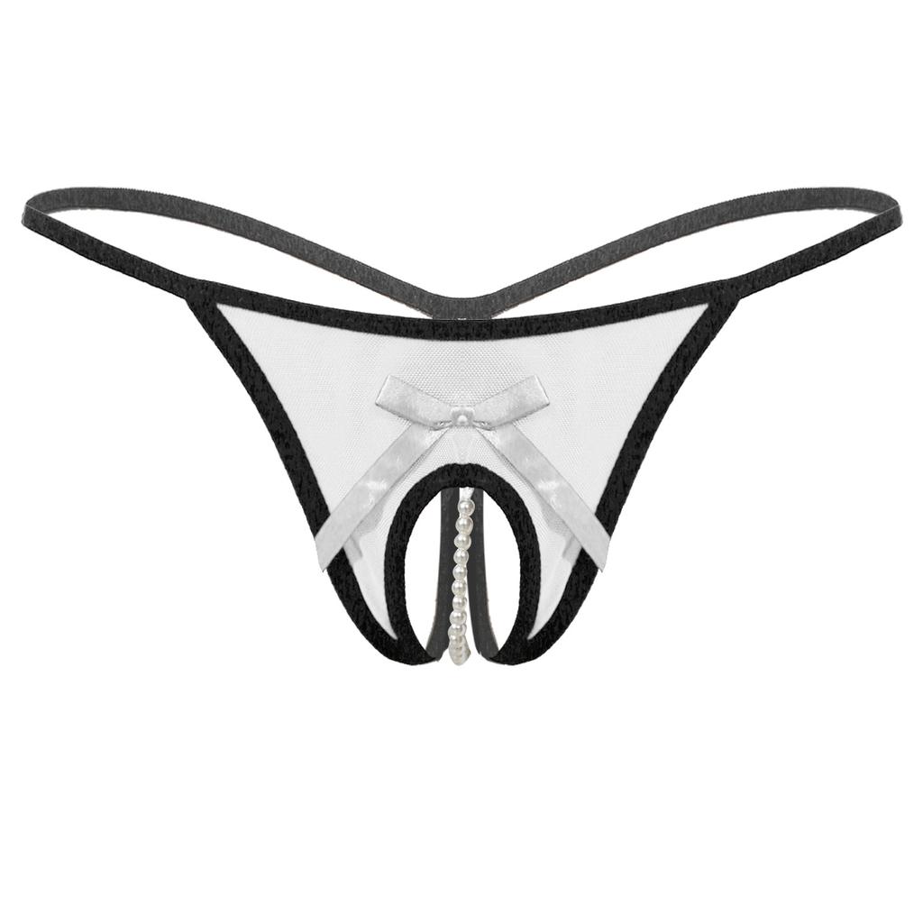 Damenunterwäsche Sexy Mesh Pearl Dessous Höschen Tanga für Damen Slips Panty Transparente Unterhose