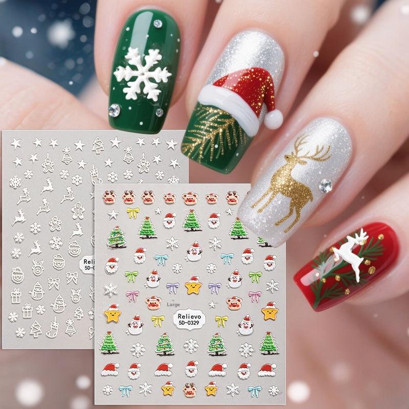 1Pcs 5D Gingerbread Man Snowflake Nail Stickers Christmas Pine Tree Cake Self-Adhesive Nail Decal Winter Diy Manicure Supplies