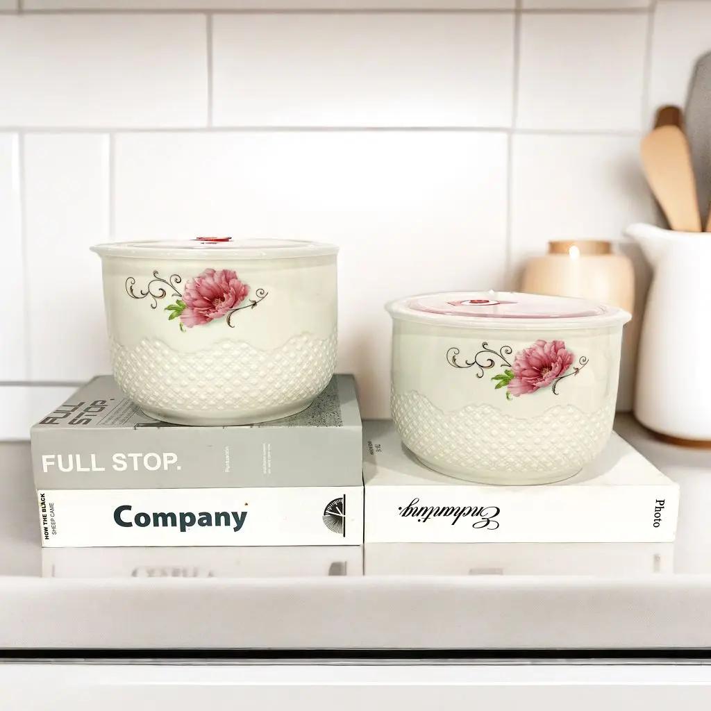 7-inch ceramic fresh-keeping bowl Large capacity foam bowl Microwave bowl Storage jar Sealed jar Large bento box