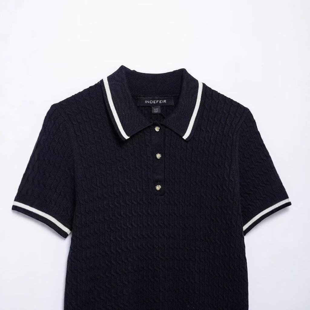 2025 Spring Women's European & American Fashion Eight-Strand Braid POLO Collar Knitwear