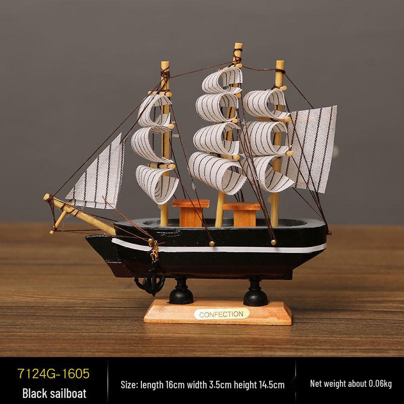 Wooden Pirate Ship Model: Small Boat Ornament for Office or Room Decoration