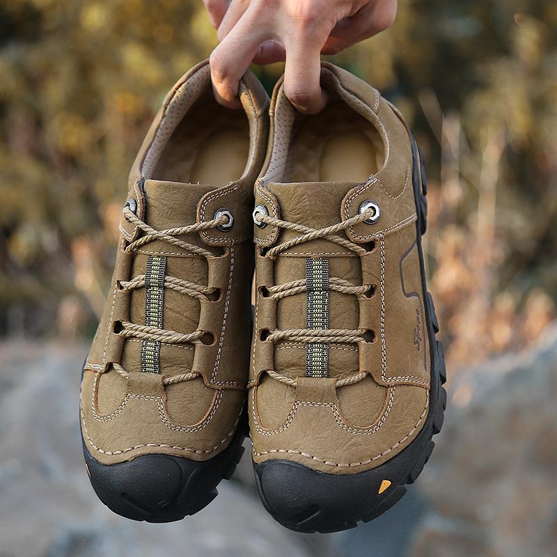 Chaussures pour hommes en cuir de vache style rétro mode, baskets de marche antidérapantes pour hommes, décontractées à lacets, chaussures de loisirs pour la marche, baskets de randonnée en extérieur
