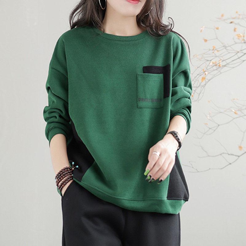 Women's Sweatshirt with Thick Plush Middle-aged Mother's Loose Oversized Fashionable Round Neck Top