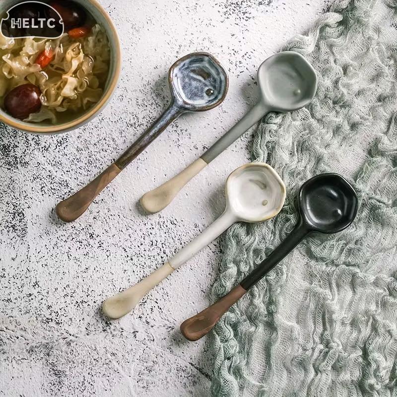 1PC Long Handle Crooked Spoon Cute Exquisite Stoneware Retro Afternoon Tea Coffee Stirring Spoon High Value Handmade Spoon Spoon