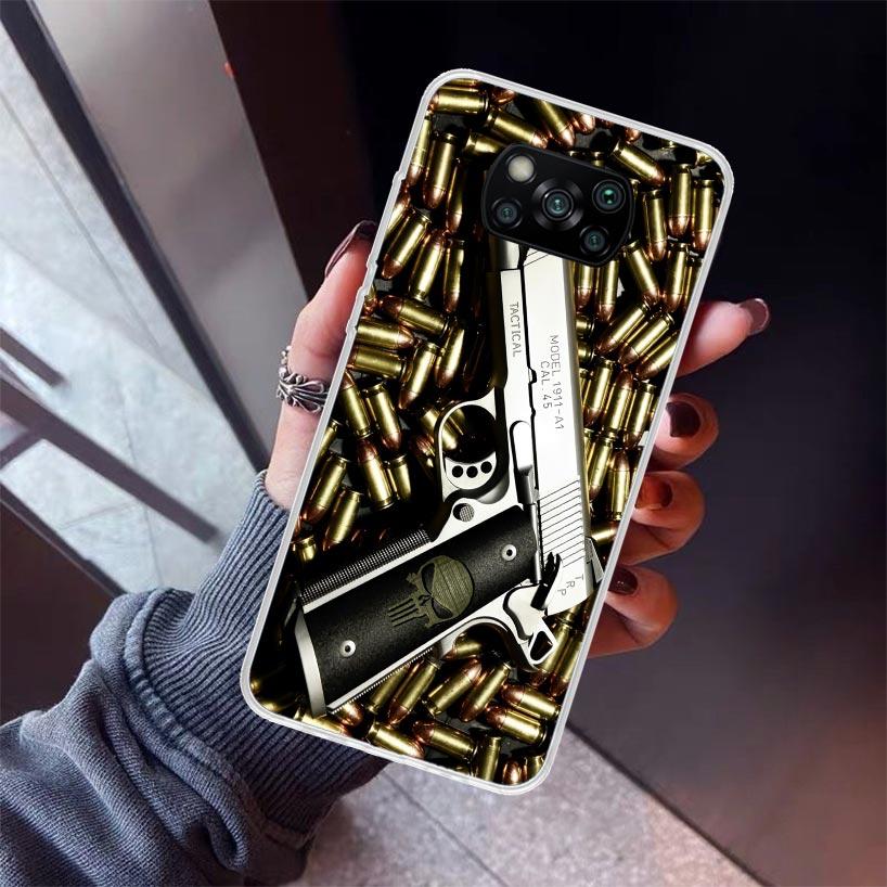 Gun Bullets AK47 Handgun Phone Case For Xiaomi Poco X7 X6 X5 Pro F7 Ultra Redmi 15C 15 13 13C 12 12C 10 10A 10C 9 9A 9C 9T Shell